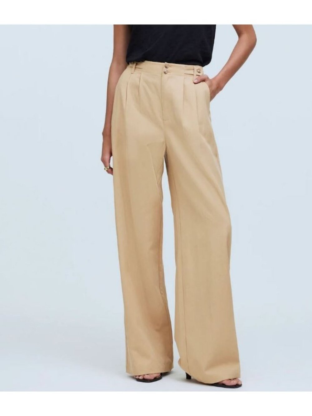 NH266 Madewell The Petite Harlow Wide Leg Pants Seed Khaki Size P0 NWT